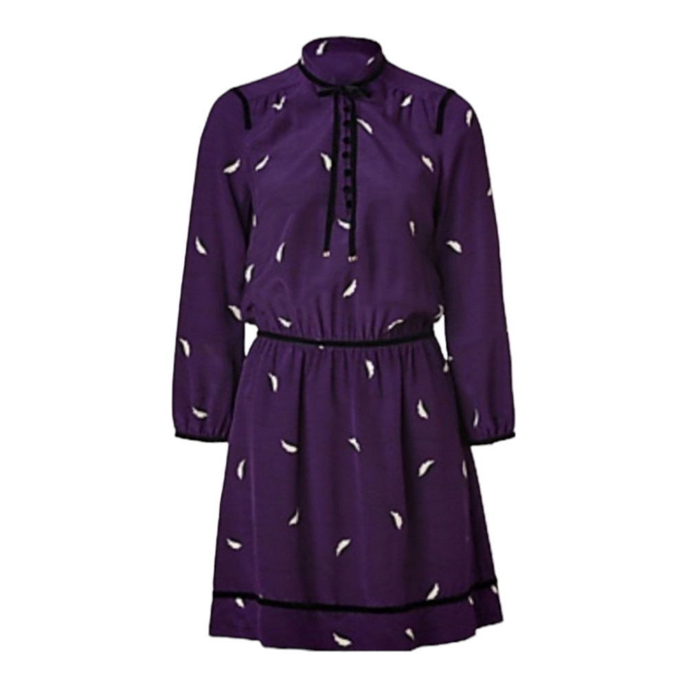 Juicy Couture “Blackberry” Modern Leaf Print Dress – 100% Silk – Size 6 – EUC